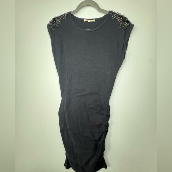 Maje Black Jersey Dress – Embellished Shoulders, Size 1 - Picture 1 of 11